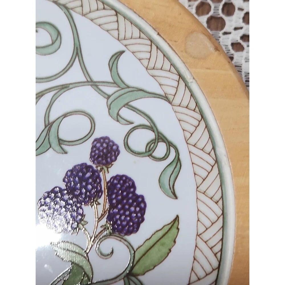 Vintage Dansk Umbrian Fruits Tile And Wood Trivet‎ MCM Thailand 7
